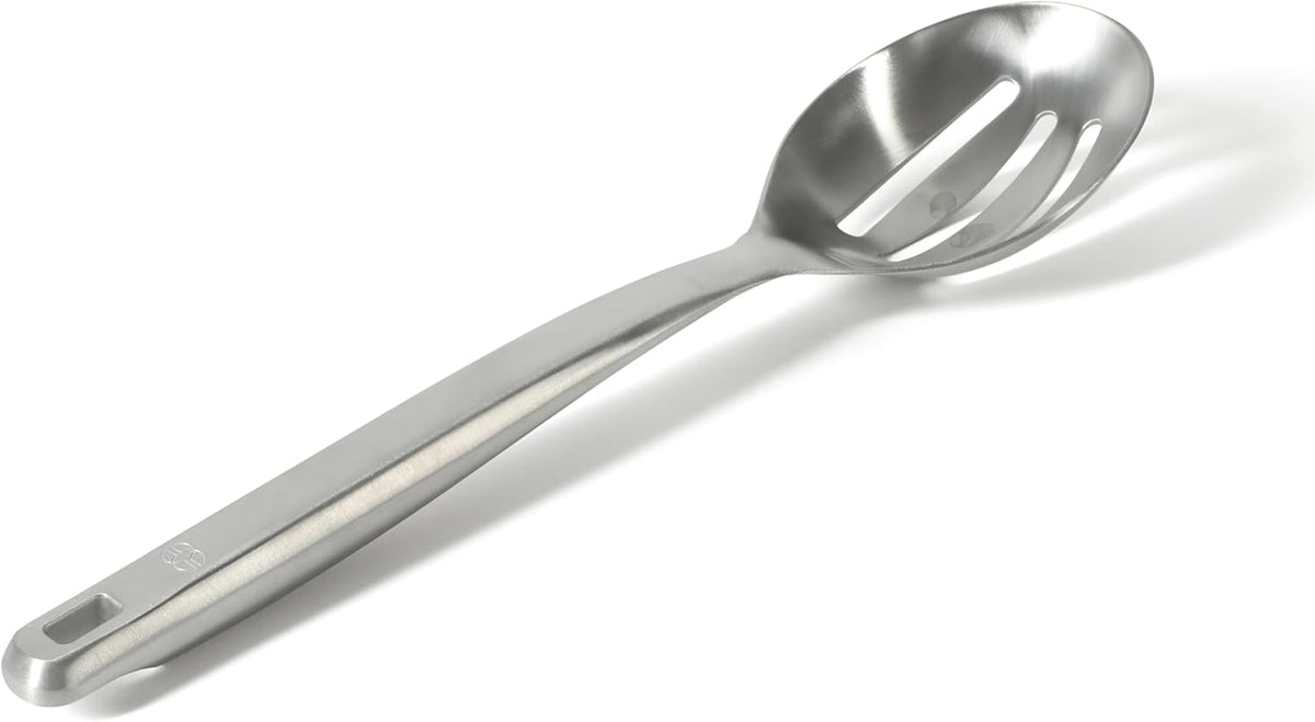 Calphalon Prime Slotted Spoon Skimmer, Stainless Steel Straining Spoon, Heavy-Gauge Heat-Resistant Kitchen Spoon for Draining, Cooking & Serving, Weighted Handle for Control