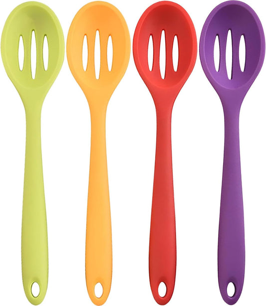 4 Pieces Silicone Slotted Spoons,Nonstick Mixing Serving Spoons for Kitchen Cooking Bake Stir Draining Tool