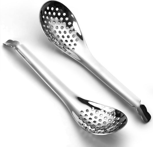 Stainless Steel Slotted Spoons Set of 2, Small Caviar Spoons for Egg Separator, Spherification & Molecular Gastronomy, Fine Mesh Skimmer