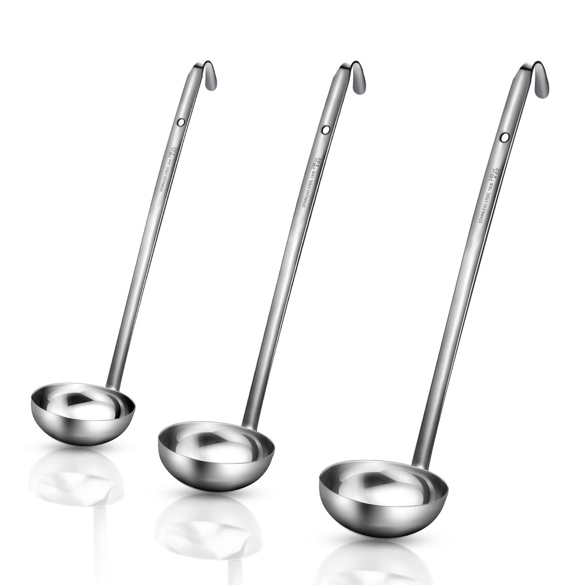 Meekoo 3 Pcs Stainless Steel Ladles Soup with Long Handle,2 oz