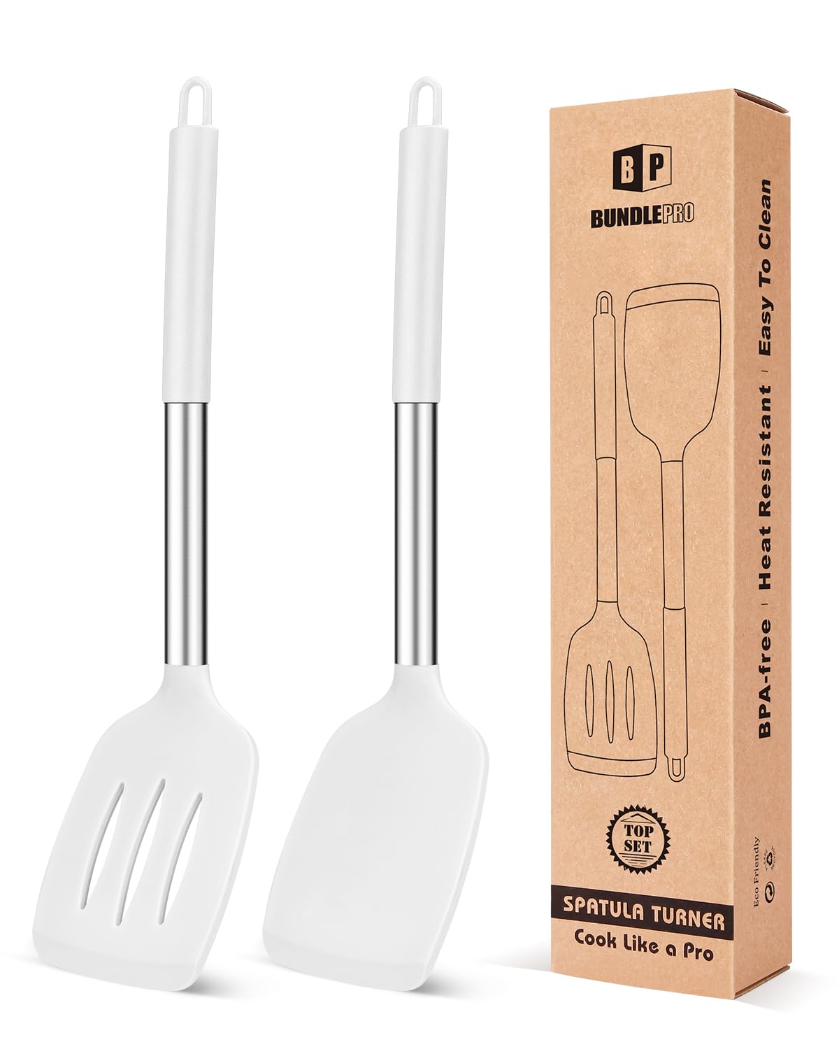 Pack of 2 Silicone Solid Turner, Non Stick Slotted Kitchen Spatulas, High Heat Resistant BPA Free Cooking Utensils, Ideal Cookware for Fish, Eggs, Pancakes(Black)