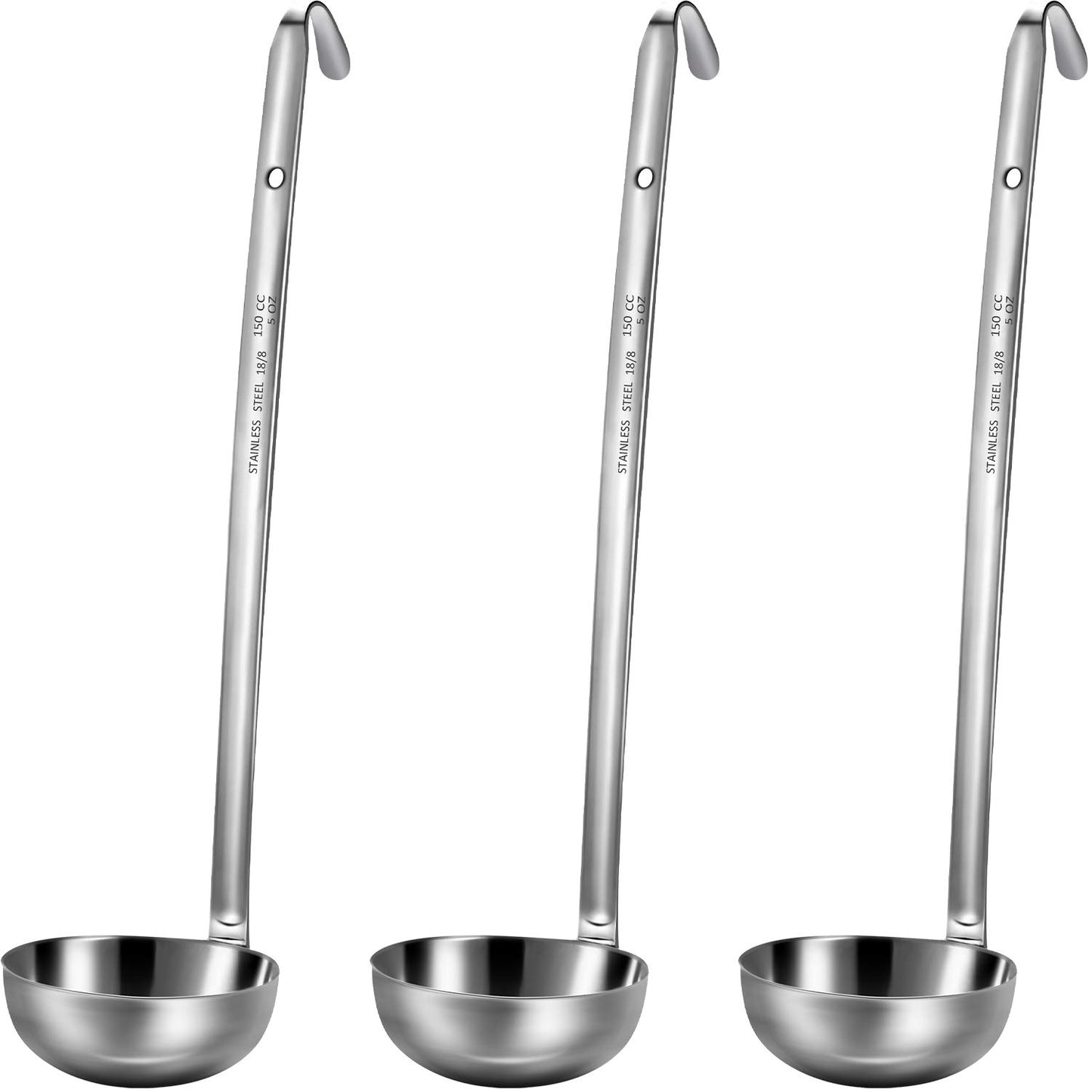 Meekoo 3 Pcs Stainless Steel Ladles Soup with Long Handle,2 oz