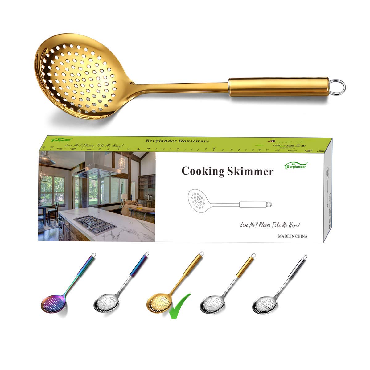Berglander Stainless Steel Cooking Skimmer - Slotted Spoon for Straining, Ideal for Kitchen Use