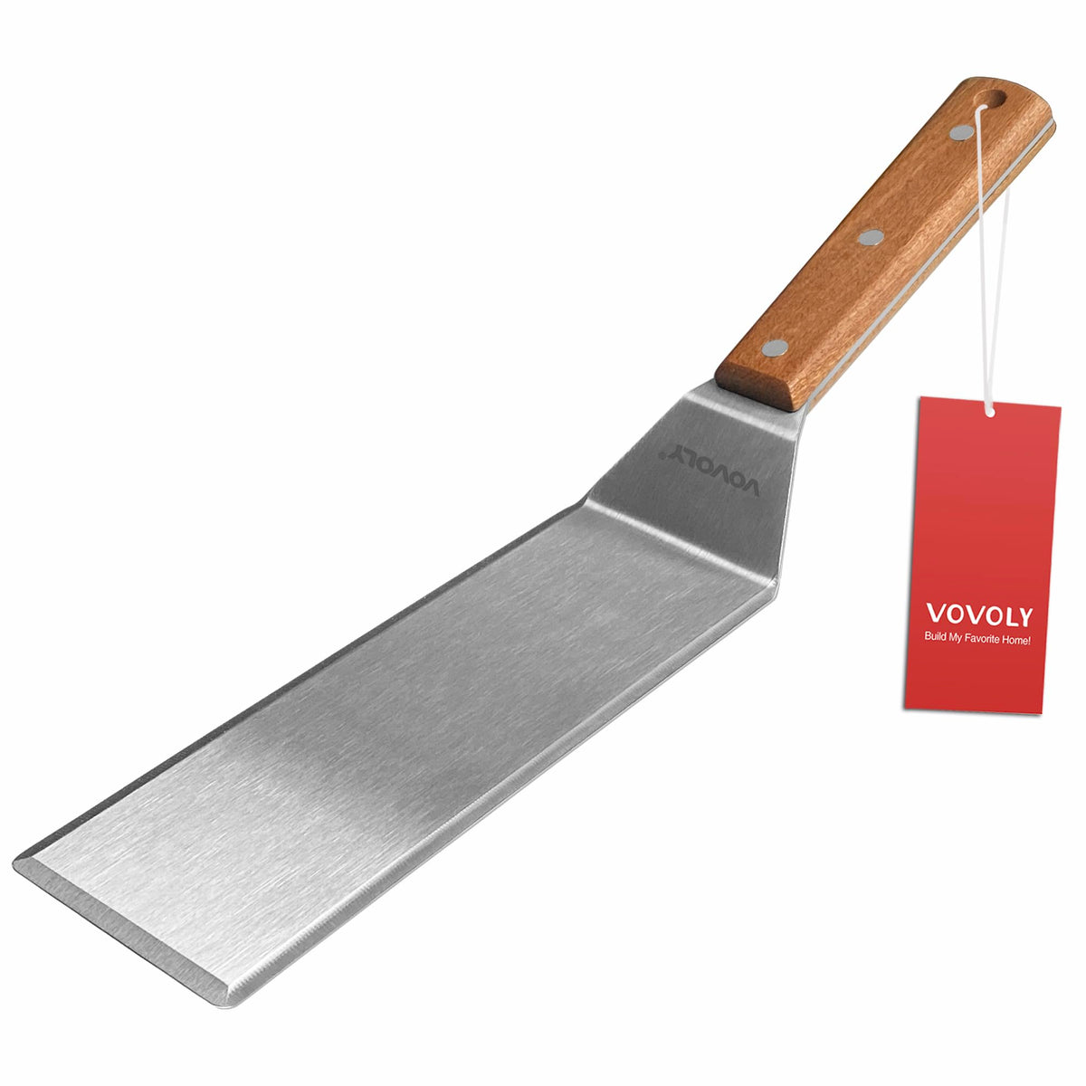 Extra Wide Spatula, Large Metal Spatula with Full Tang Wooden Handle & Beveled Edges for Skillets, Griddles & Grills, Pancake Flipper Turner, Smash Burgers Turner, 6 x 5-inches