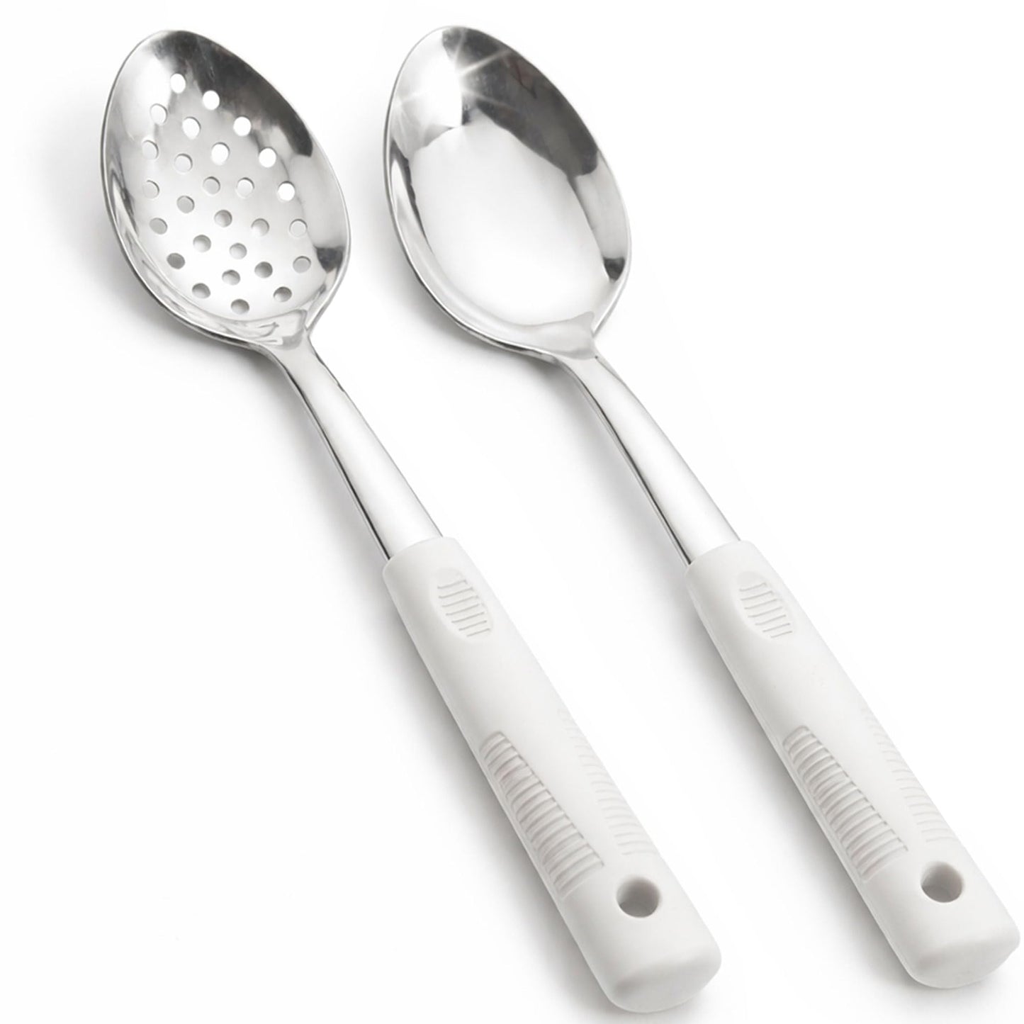 Serving Spoons Set, Large Serving Spoons with Silicone Handles
