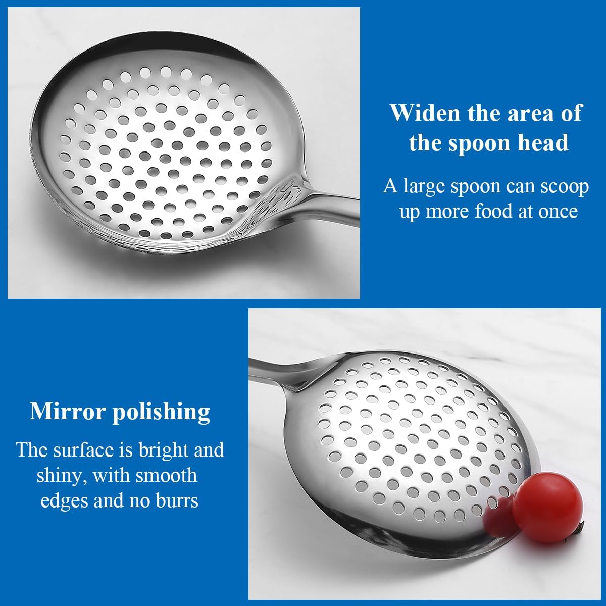 Berglander Kitchen Skimmer Slotted Spoons for Straining 2 pcs 13", Stainless Steel Kitchen Spider Strainer Ladle Spoon for Straining Pasta/Cooking/Frying/Noodle, Metal Kitchen Utensils Pasta Spoon
