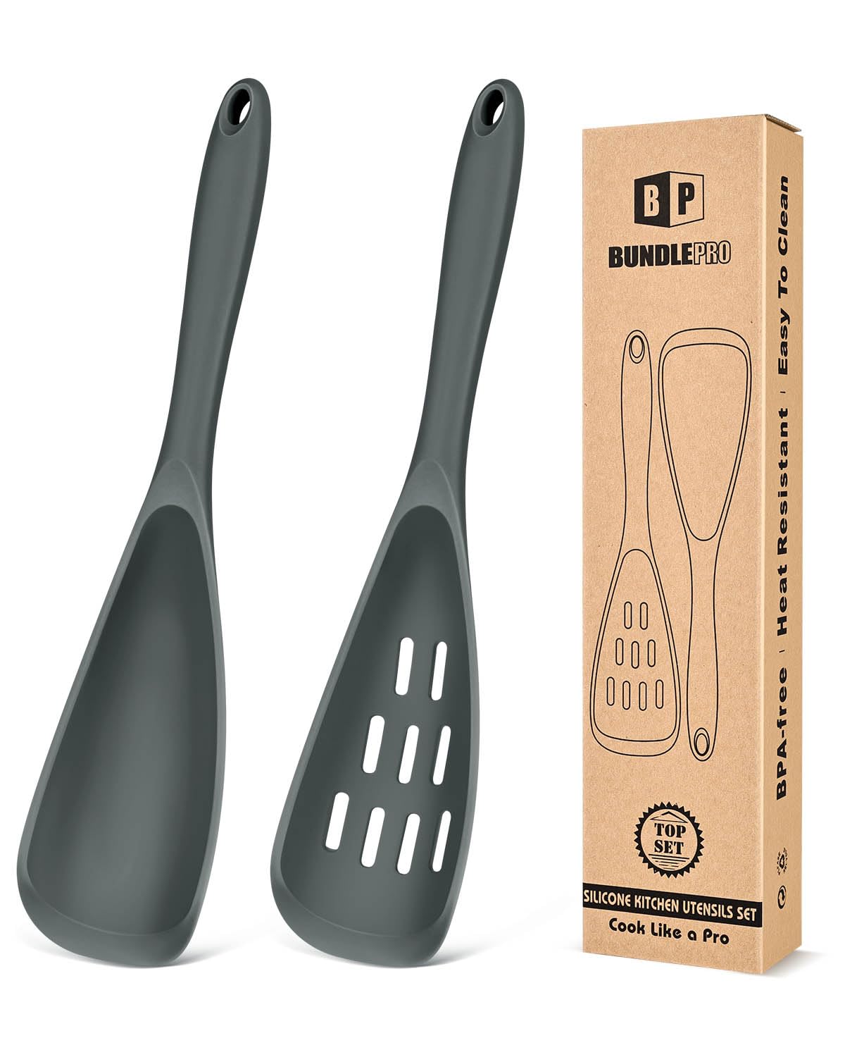 Pack of 2 Cooking Spoons for Non Stick Cookware, Multifunction Spatula Spoon BPA-Free, One-Piece Design, Suitable for Scooping, Scraping, Serving and Mixing(BLACK)