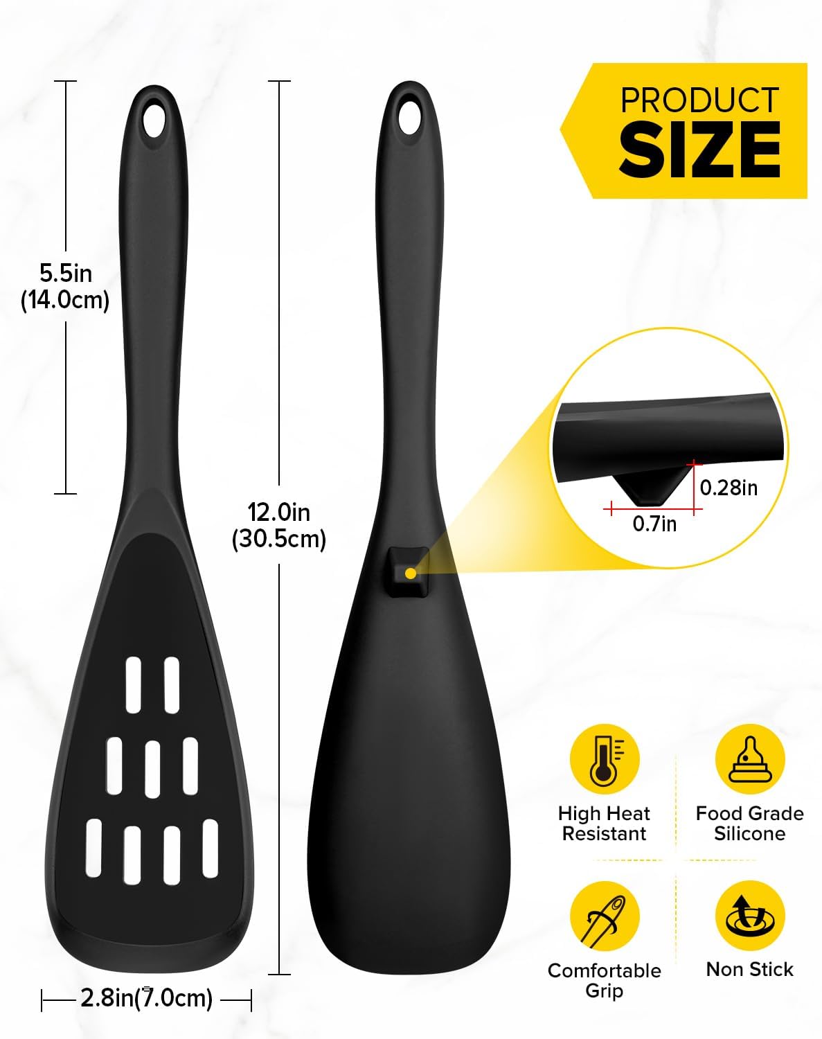 Pack of 2 Cooking Spoons for Non Stick Cookware, Multifunction Spatula Spoon BPA-Free, One-Piece Design, Suitable for Scooping, Scraping, Serving and Mixing(BLACK)