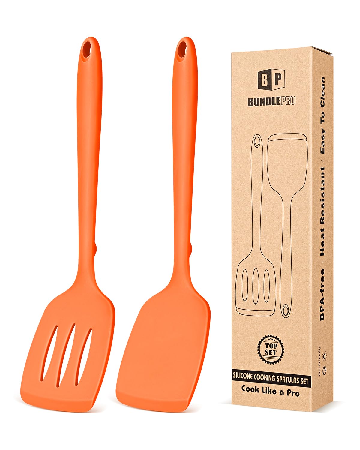 Pack of 2 Silicone Spatula Turners, Non Stick Slotted Kitchen Spatula Set, Heat Resistant BPA Free Kitchen Utensils, One-Piece Design, Suitable for Flipping Fish, Eggs, Steak, Pancakes(KHAKI)
