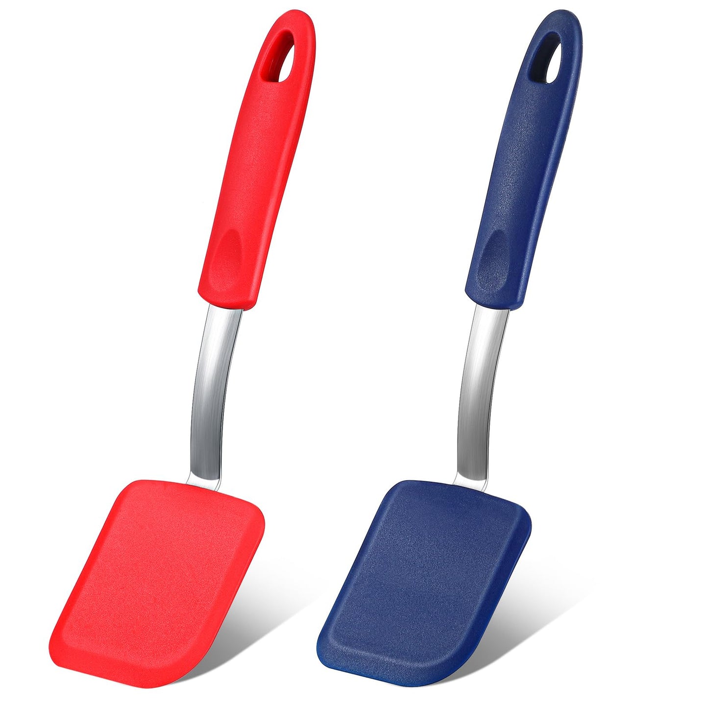 2 Pcs Mini Silicone Cookie Brownie Spatula,Solid Flat,Gray, Blue