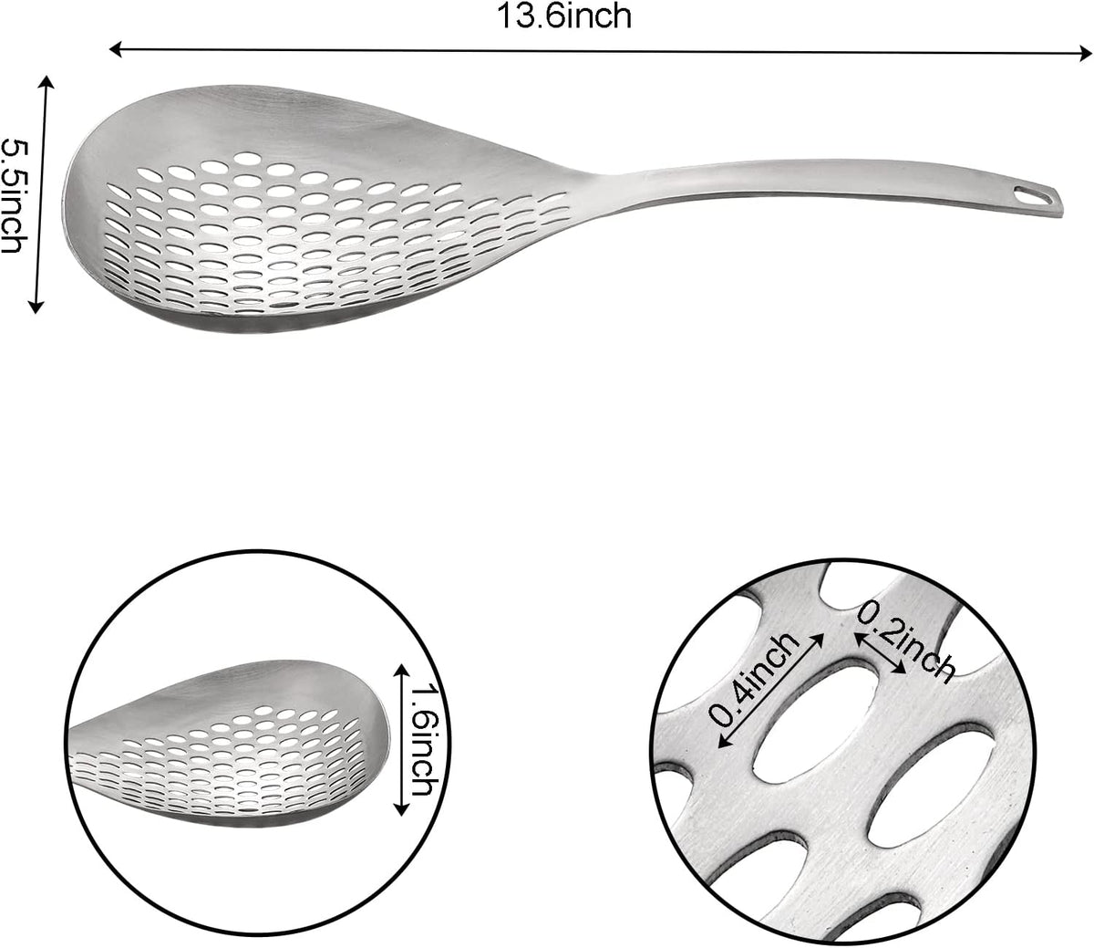 2 Pack Skimmer Slotted Spoon, 13.6 Inch Large Stainless Steel Skimmer Ladle Spoon Spider Strainer with Handle and Hanging Holes, Fryer Scoop Kitchen Colander for Cooking, Draining and Frying
