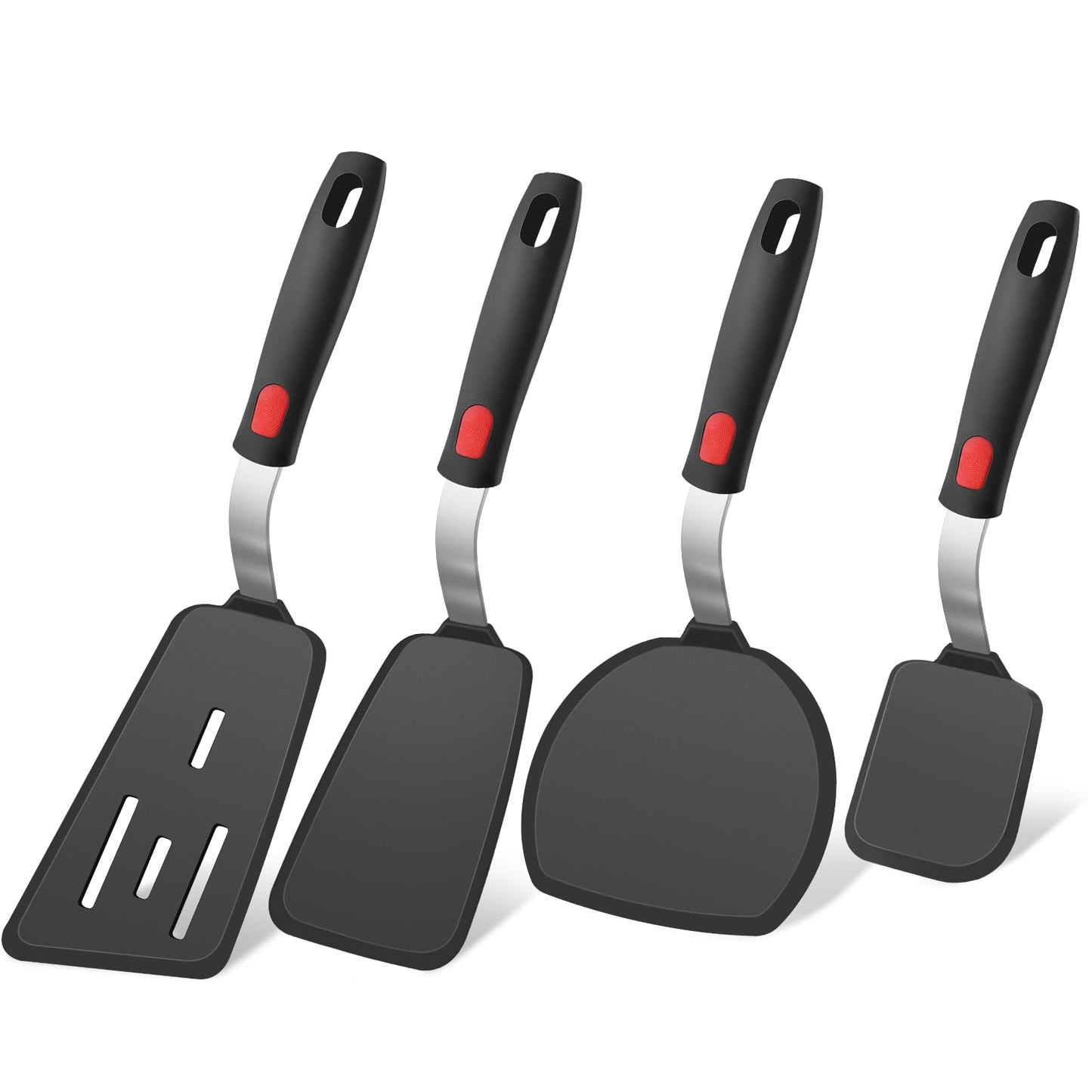 4Pcs Silicone Spatula Turner Set, Heat Resistant Silicone Spatula for Nonstick Cookware, BPA Free Kitchen Cooking Utensils Set, Flexible Spatula Turner for Flipping Eggs, Burger, Fish, Pancake