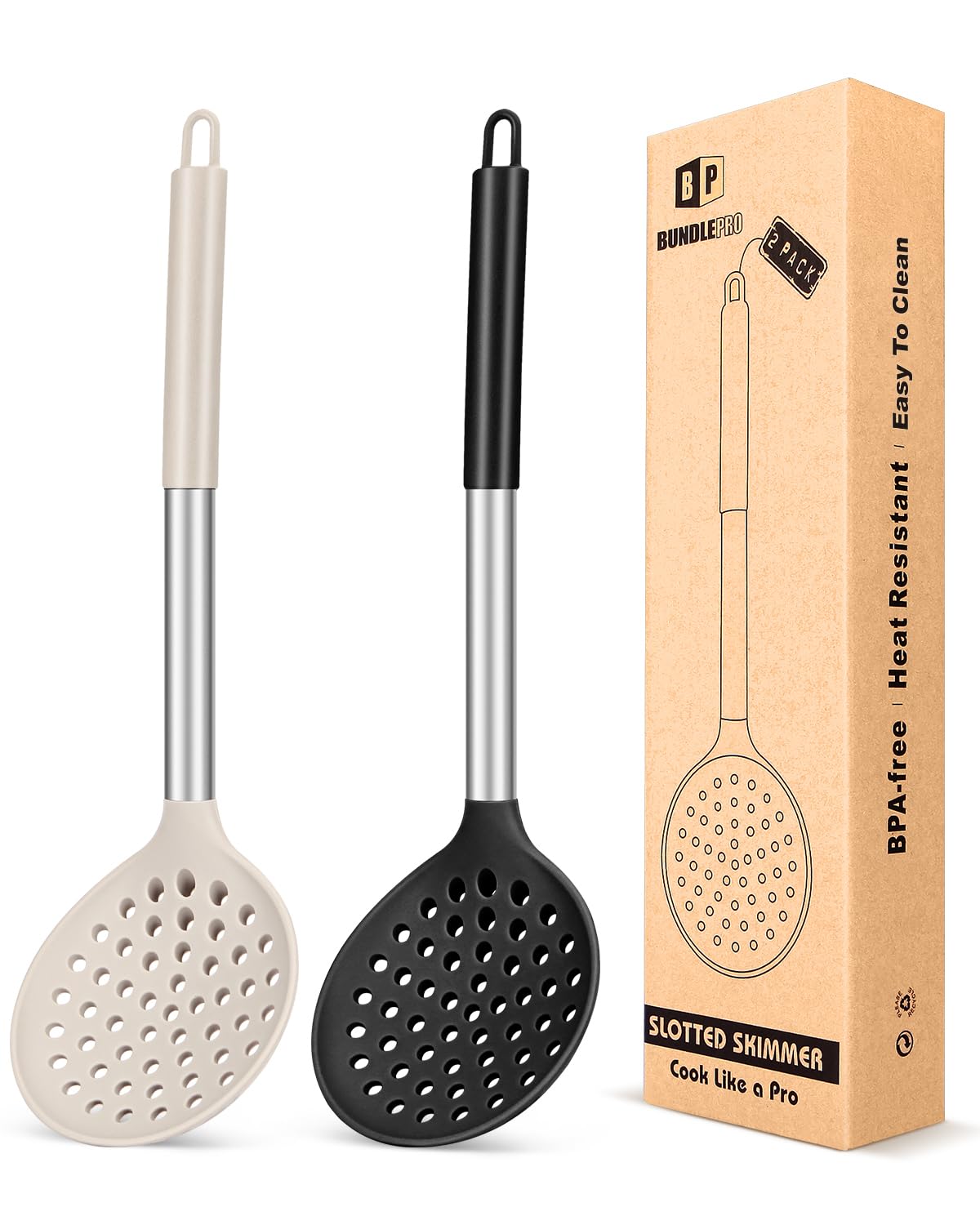 BUNDLEPRO Silicone Kitchen Ladle Strainer, 2 Pack, Black-Red