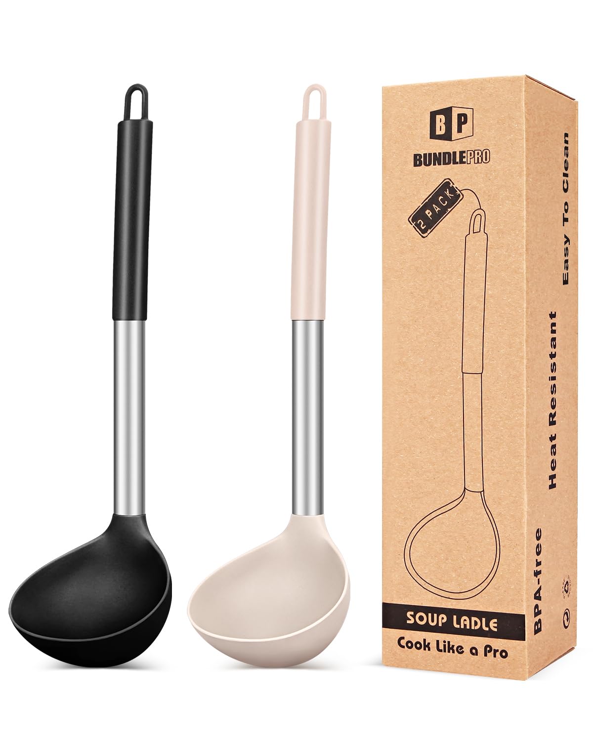 BUNDLEPRO Silicone Soup Ladle Spoon Kitchen Utensils, 2 Pack, Grey-Blue