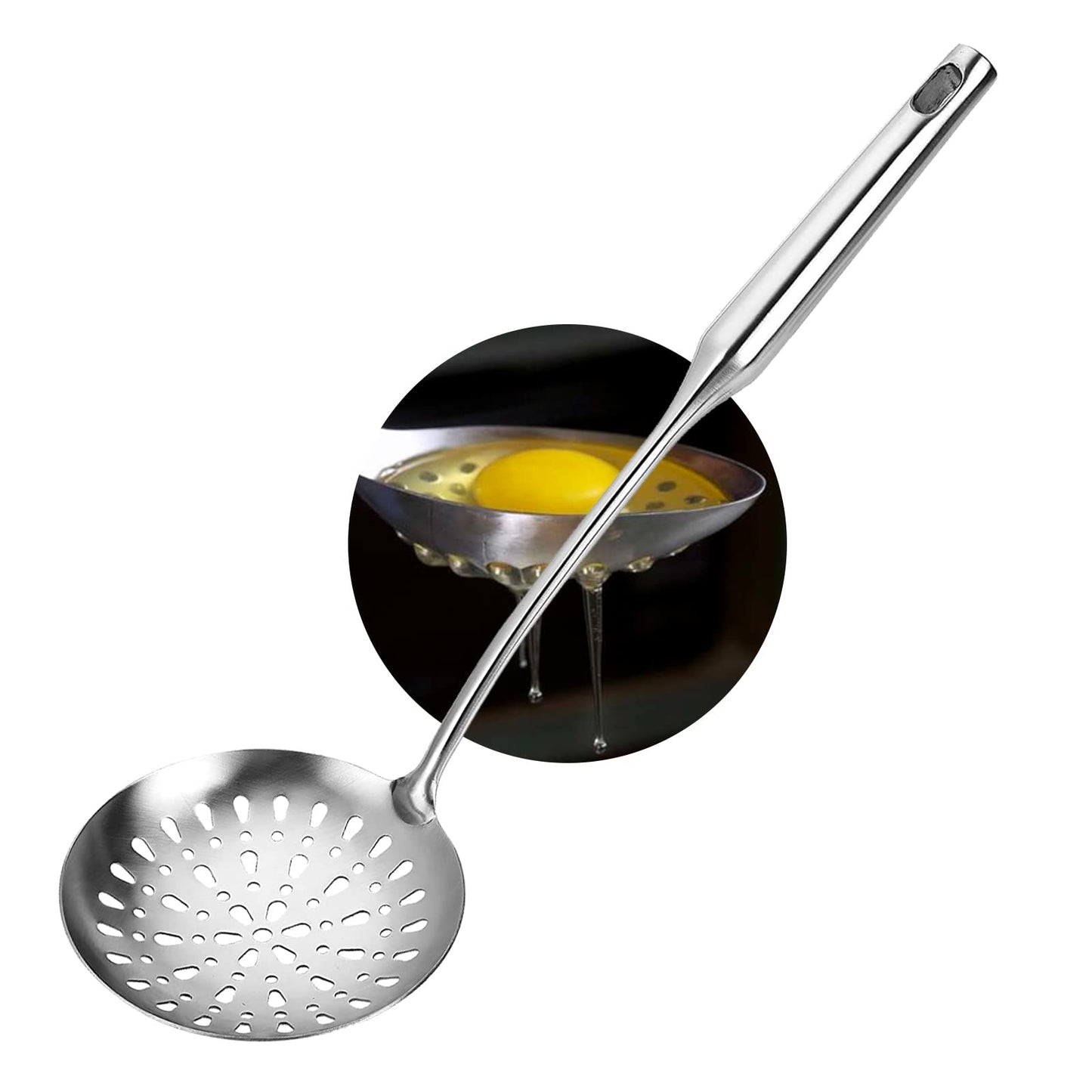TBWHL Skimmer Slotted Spoon, Slotted Spoons for Cooking, Heavy Duty 304 Stainless Steel Slotted Spoon with Vacuum Ergonomic Handle, Comfortable Grip Design Strainer Ladle for Kitchen, 14.96 Inches