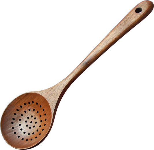 AOOSY Wooden Strainer Spoon,11" Wooden Slotted Spoon for Cooking