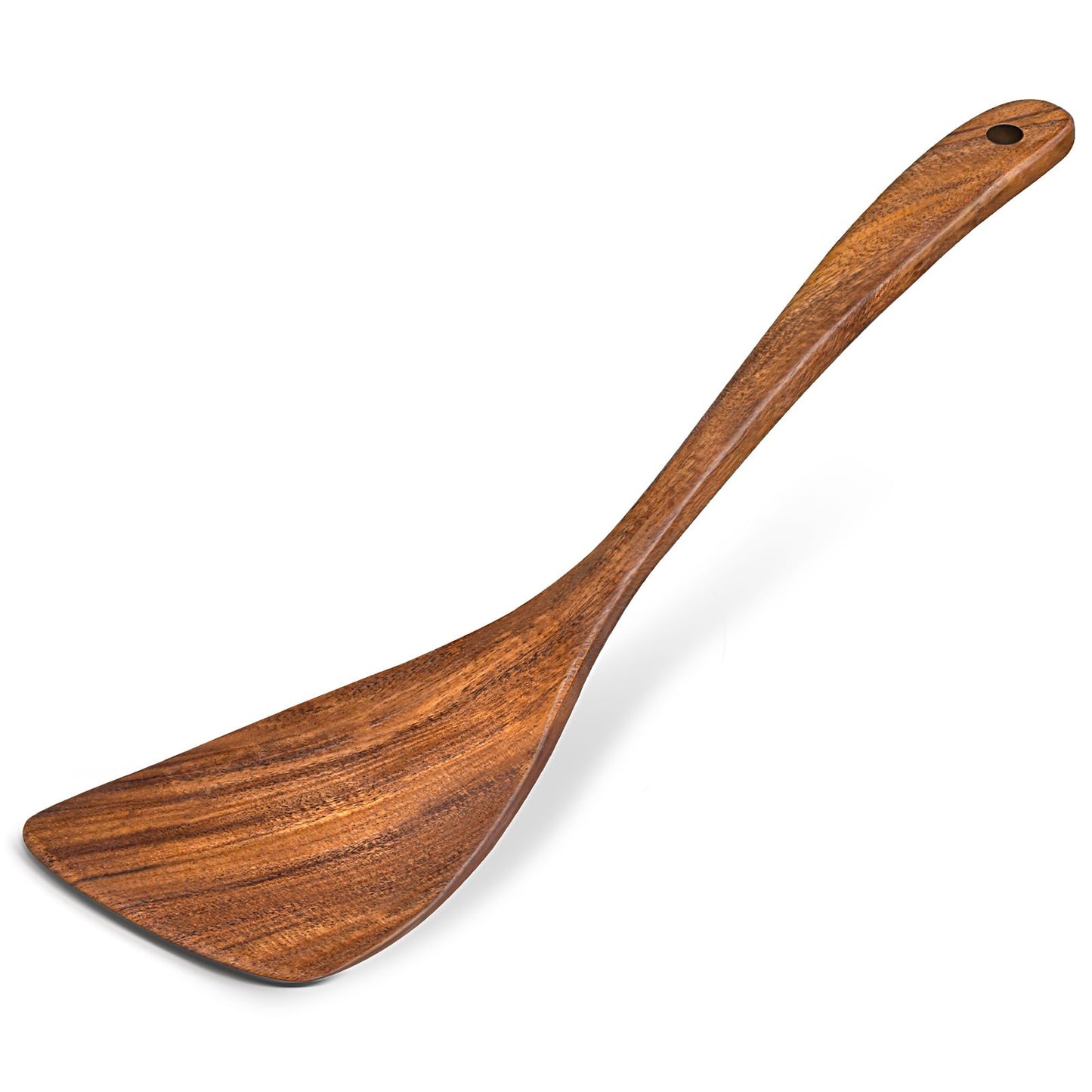 2Pcs Wooden Spatula, Acacia Solid & Slotted Turner Spatula Set, Long Handle Flat Frying Spatulas, Ideal Kitchen Gift for Mother and Grandma, Kitchen Utensils Set for Cooking, Frying, Baking