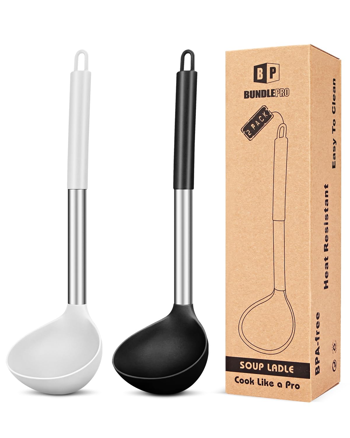 BUNDLEPRO Silicone Soup Ladle Spoon Kitchen Utensils, 2 Pack, Grey-Blue