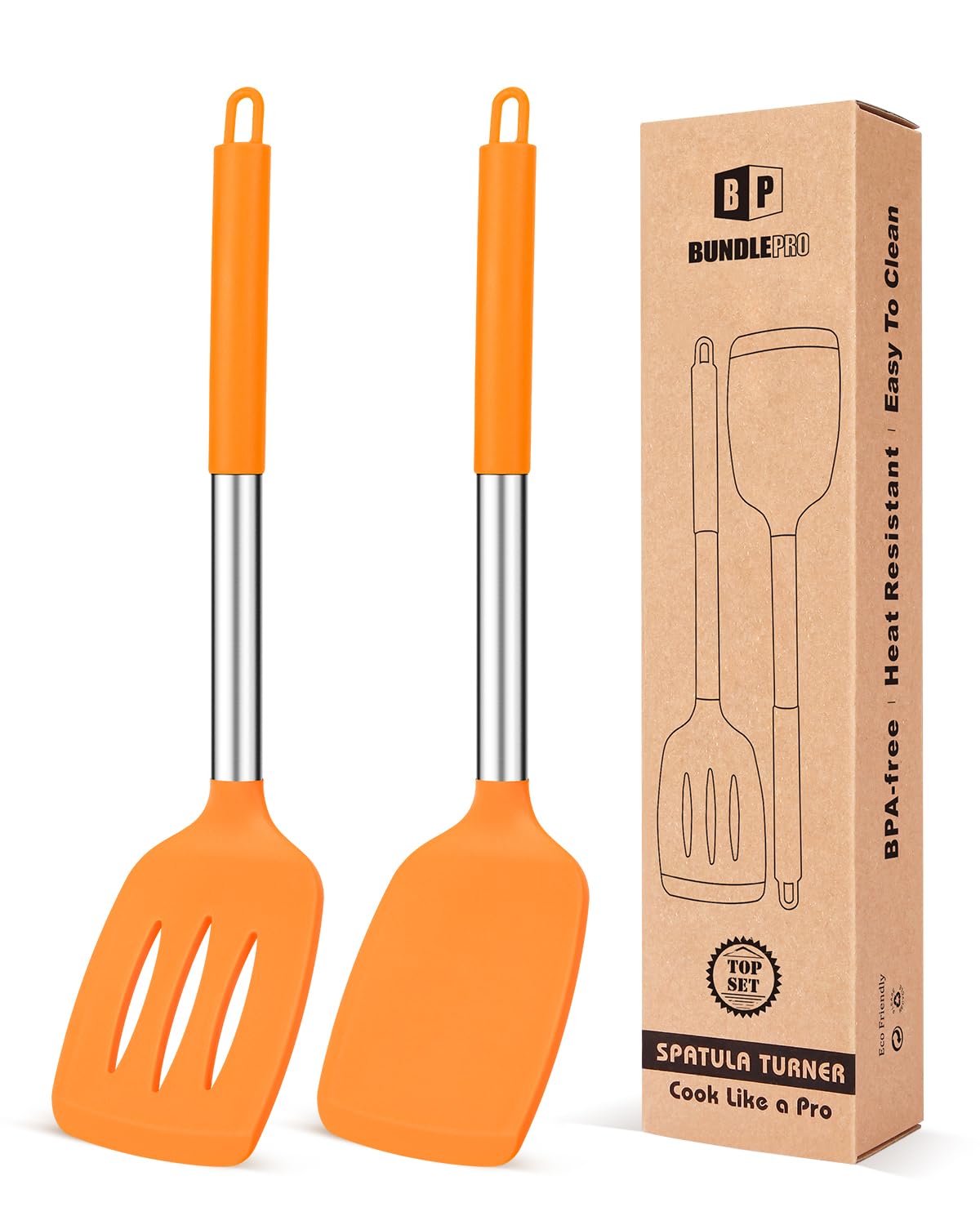 Pack of 2 Silicone Solid Turner, Non Stick Slotted Kitchen Spatulas, High Heat Resistant BPA Free Cooking Utensils, Ideal Cookware for Fish, Eggs, Pancakes(Black)
