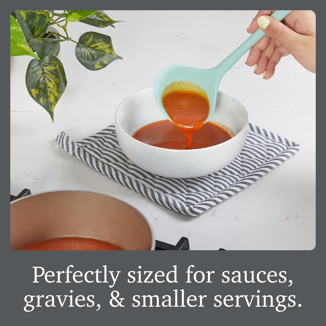 Tovolo Flex Core Small Silicone Ladle Aqua Seafoam Green Heat Safe Silicone Soup Ladle BPA Free, Dishwasher Safe Small Kitchen Ladle with Precision Pour Lip for Serving Sauces Soups Gravies
