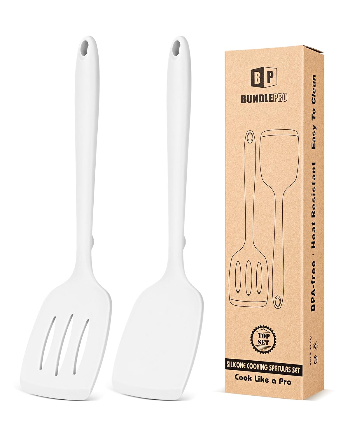 Pack of 2 Silicone Spatula Turners, Non Stick Slotted Kitchen Spatula Set, Heat Resistant BPA Free Kitchen Utensils, One-Piece Design, Suitable for Flipping Fish, Eggs, Steak, Pancakes(KHAKI)