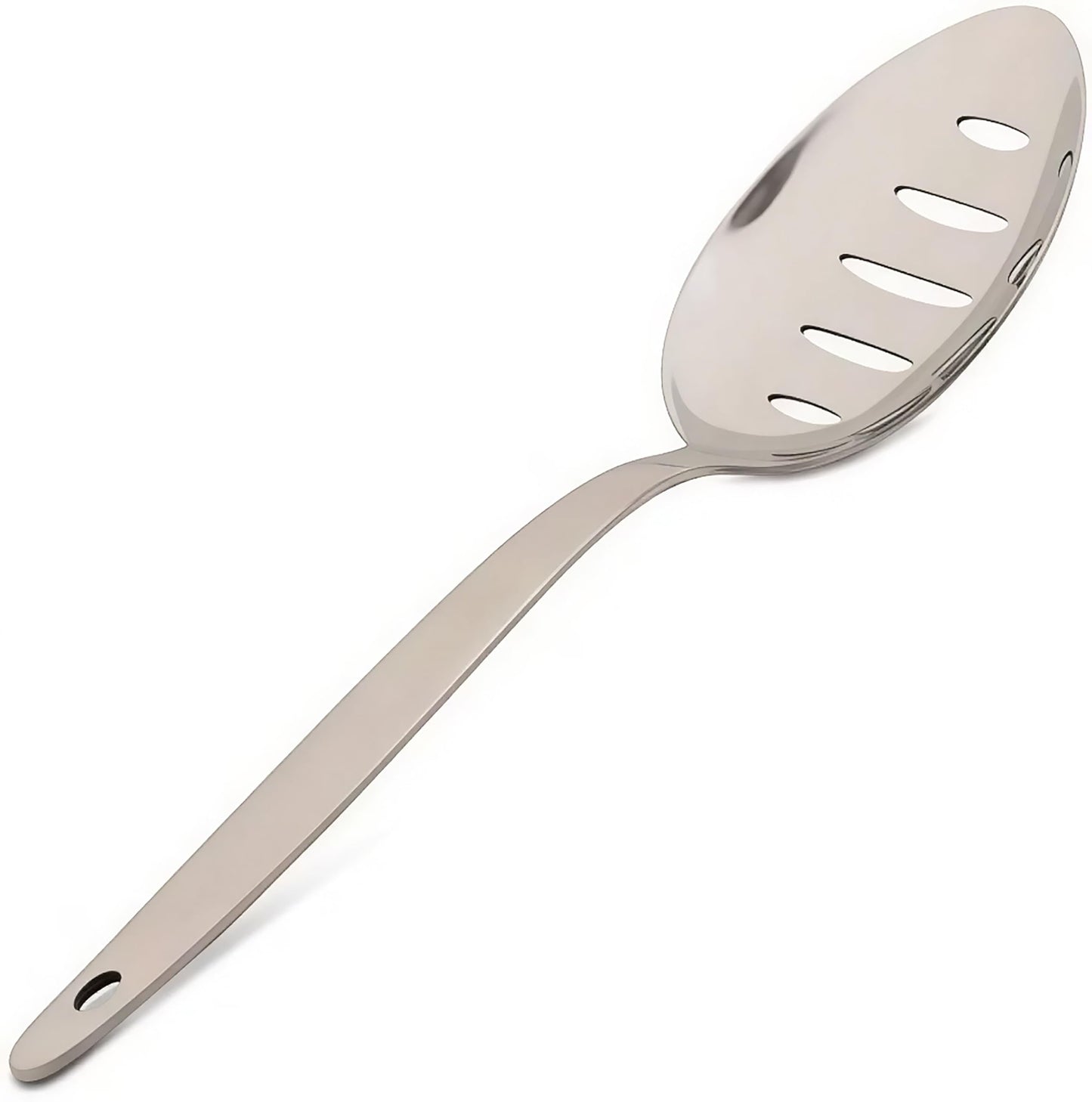 Chef Kunz Slotted Spoon | 9 Inch 18/10 Stainless Steel Silver Chef Cooking Spoons | Basting, Quenelle, Plating Spoon for Draining and Serving, Dishwasher Safe (Slotted)