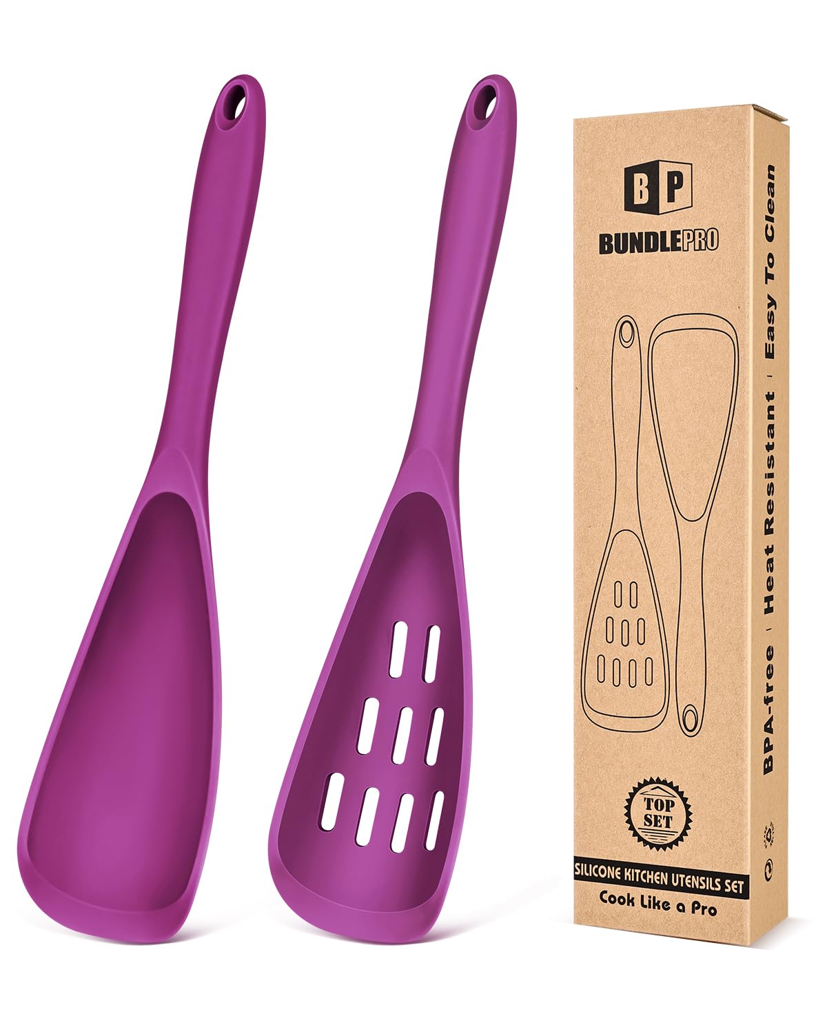 Pack of 2 Cooking Spoons for Non Stick Cookware, Multifunction Spatula Spoon BPA-Free, One-Piece Design, Suitable for Scooping, Scraping, Serving and Mixing(BLACK)