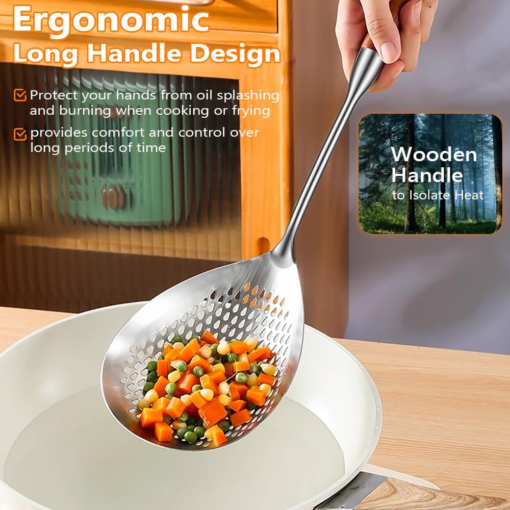 Skimmer Slotted Spoon, 304 Stainless Steel Spider Strainer Skimmer Ladle Spoon for Cooking and Frying, Pasta Strainer Spoon for Draining, 4.3 Inch