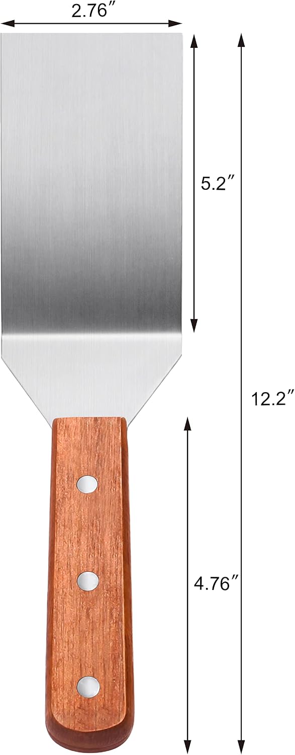 New Star Foodservice 12.5 Inch Grill Turner, Commercial Restaurant Grade Stainless Steel Spatula with Wood Handle for Griddle, Flat Top, and Grill
