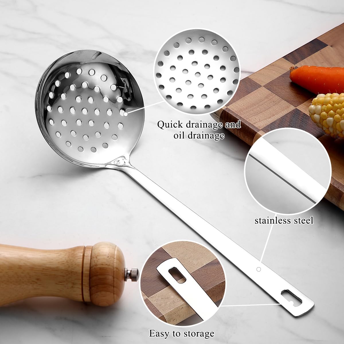 Berglander Kitchen Skimmer Slotted Spoon - Stainless Steel Spider Strainer for Straining Pasta/Cooking/Frying, Durable Rust-Resistant Kitchen Utensils Skimmer Ladle