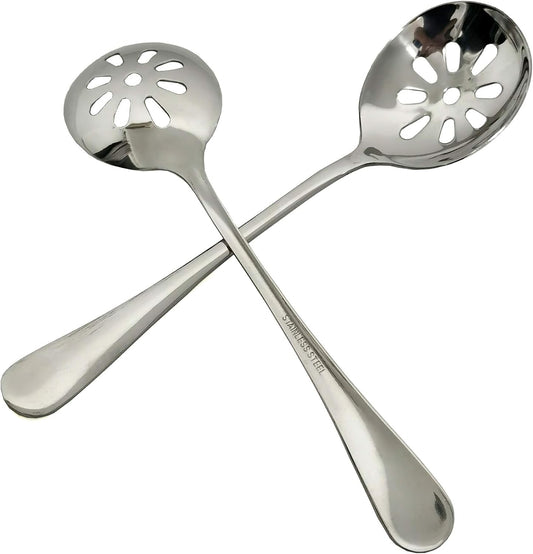 2-Pack 7.7-inch Stainless Steel Slotted Soup Serving Spoon Colander for Buffet, Dinner, Restaurants, Kitchen (Slotted Spoon)