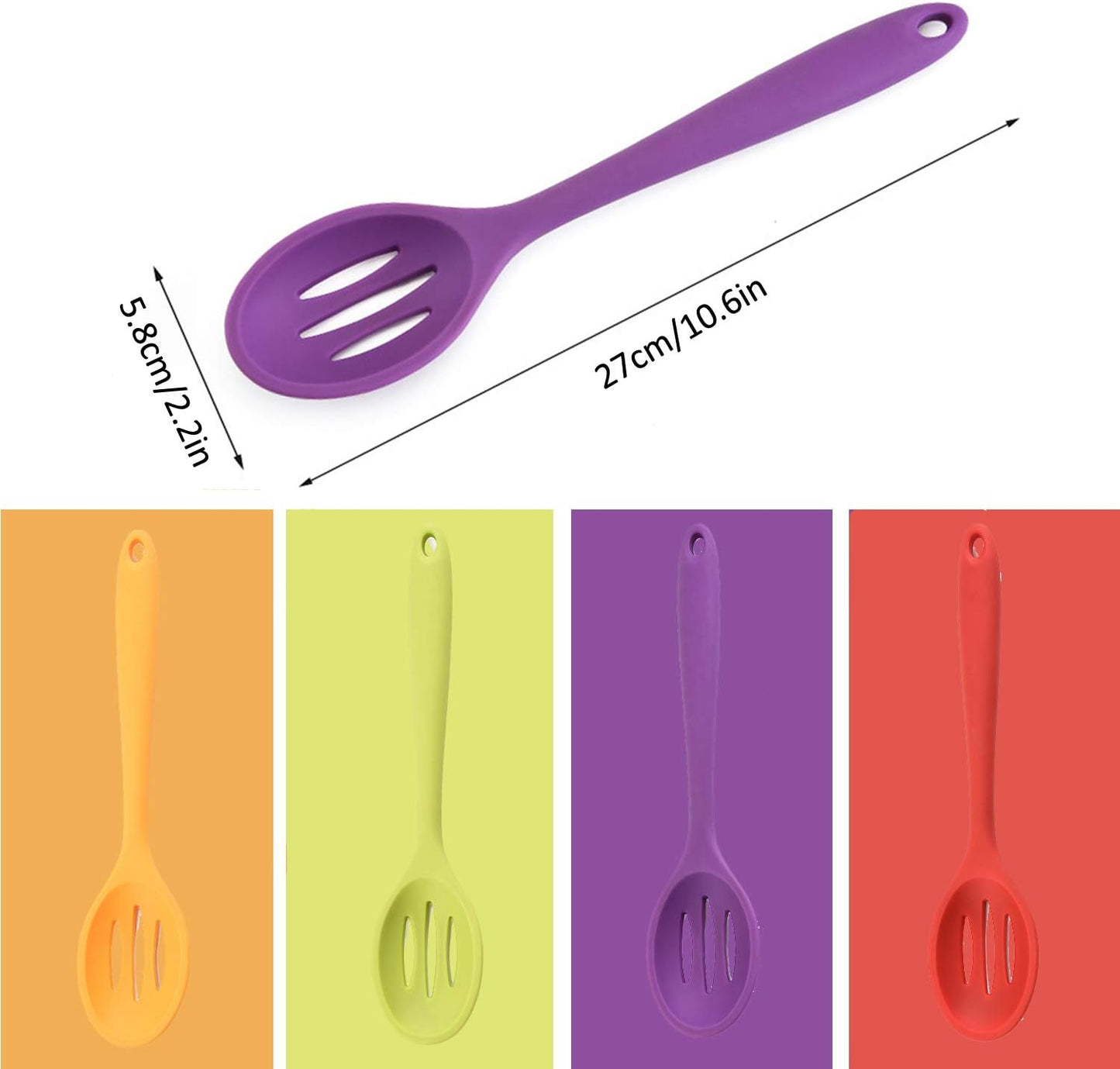 4 Pieces Silicone Slotted Spoons,Nonstick Mixing Serving Spoons for Kitchen Cooking Bake Stir Draining Tool