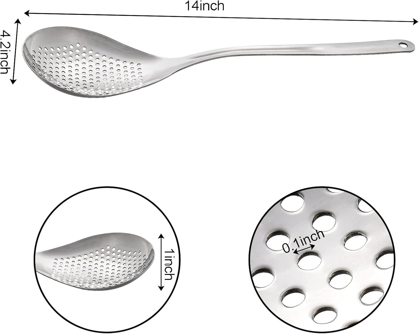 2 Pack Skimmer Slotted Spoon, 13.6 Inch Large Stainless Steel Skimmer Ladle Spoon Spider Strainer with Handle and Hanging Holes, Fryer Scoop Kitchen Colander for Cooking, Draining and Frying