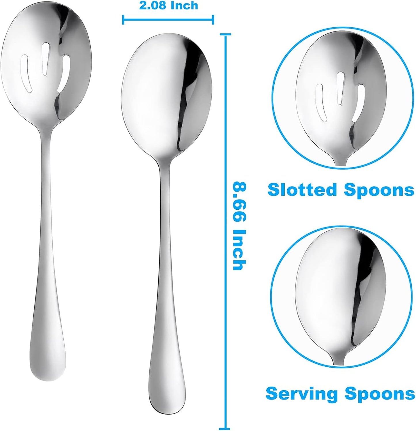 6 PCS Serving Spoons Set, 8.7 Inch Serving Spoon, Slotted Spoons, Silver