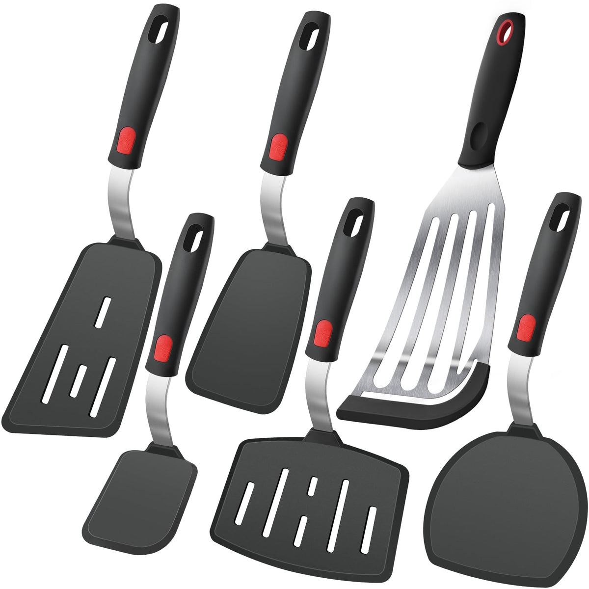 4Pcs Silicone Spatula Turner Set, Heat Resistant Silicone Spatula for Nonstick Cookware, BPA Free Kitchen Cooking Utensils Set, Flexible Spatula Turner for Flipping Eggs, Burger, Fish, Pancake