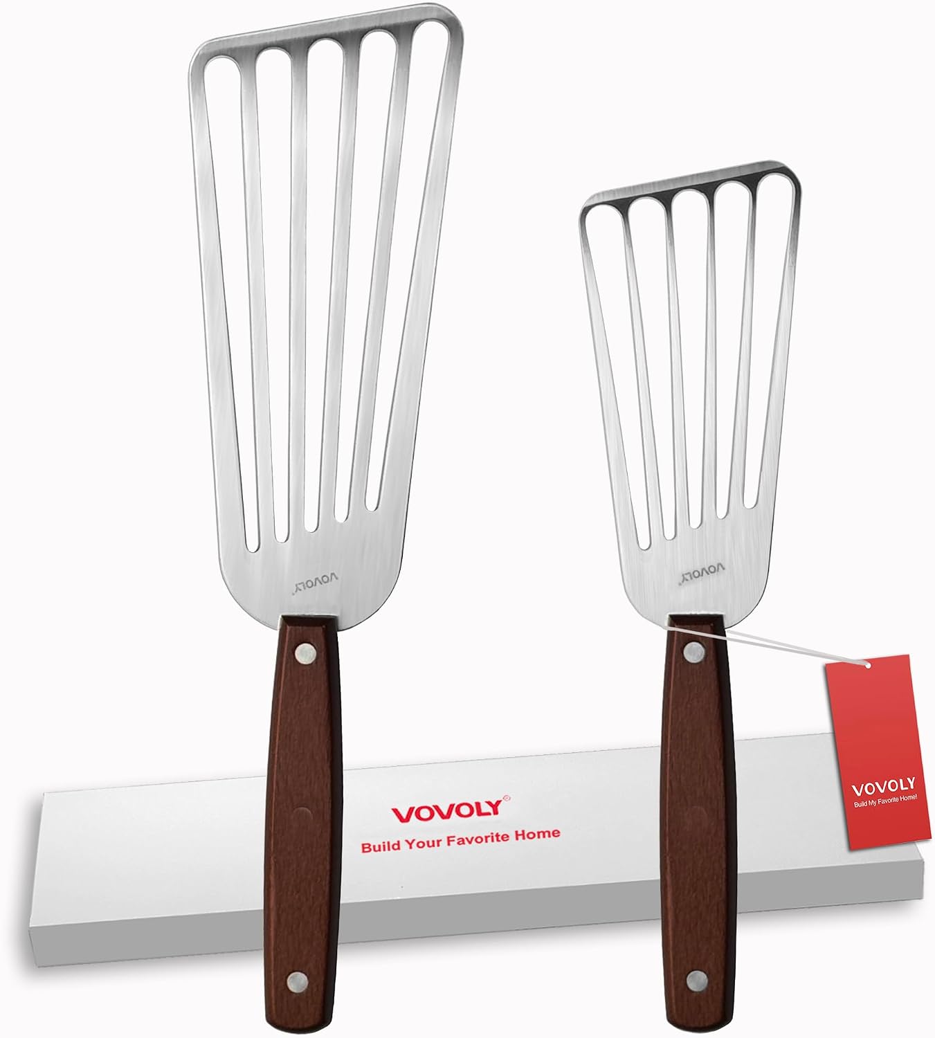 Fish Spatula Turner, Stainless Steel Slotted Spatulas Set - 3"x6"+4"x8"