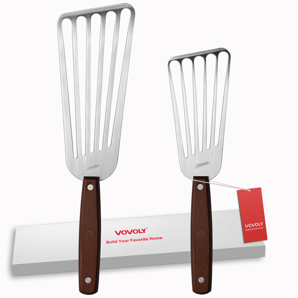 Fish Spatula Turner, Stainless Steel Slotted Spatulas Set - 3"x6"+4"x8"