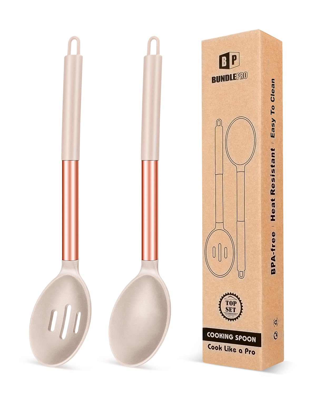 BUNDLEPRO Silicone Cooking Spoons for Nonstick Cookware, 2 Pack, Pink