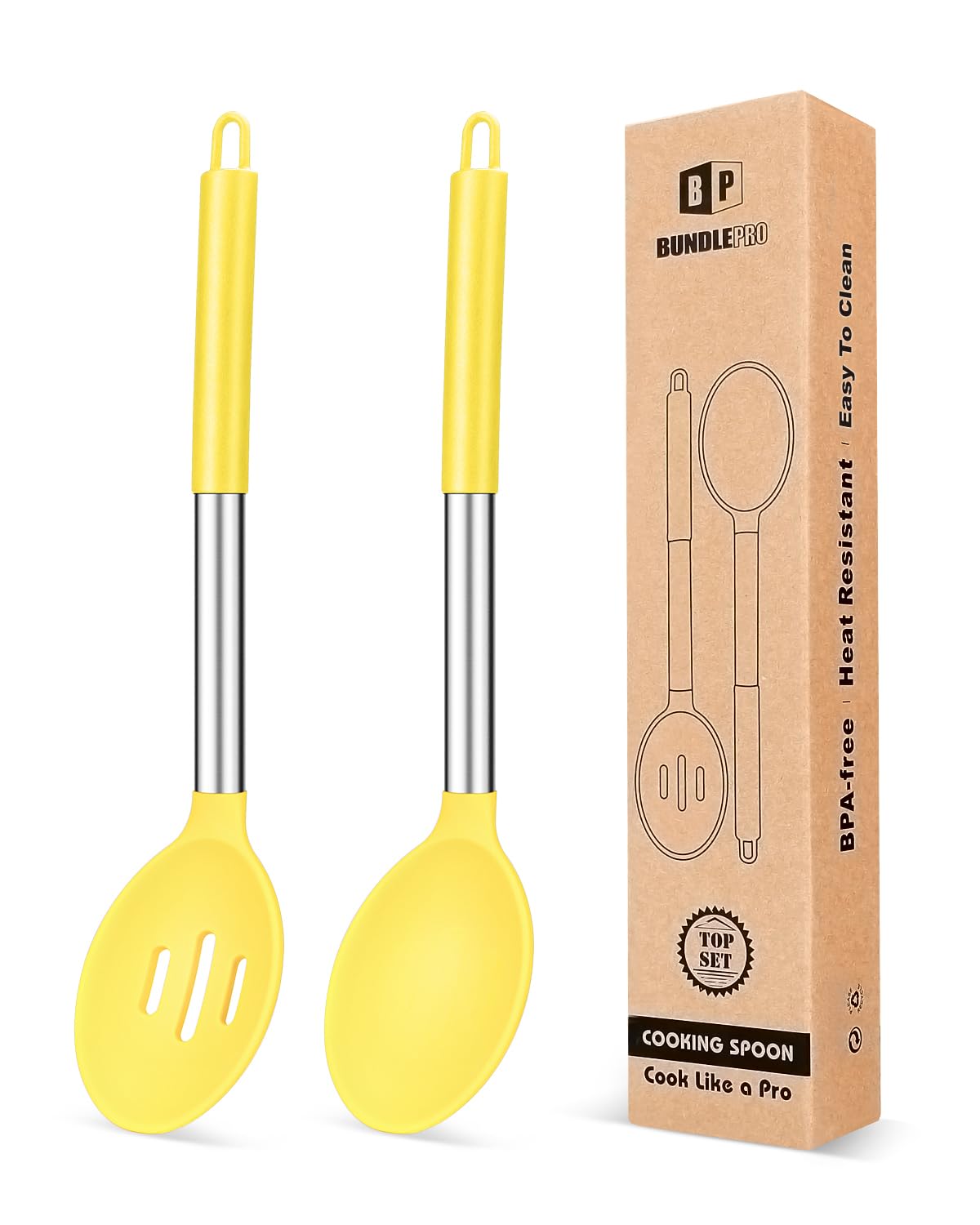 BUNDLEPRO Silicone Cooking Spoons for Nonstick Cookware, 2 Pack, Pink