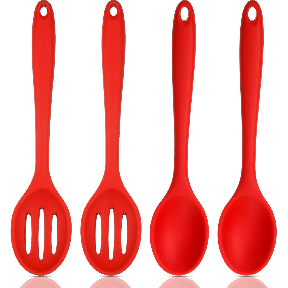 Boao 4 Pcs Silicone Cooking Spoons 10.6 Inch Slotted Nonstick, Black