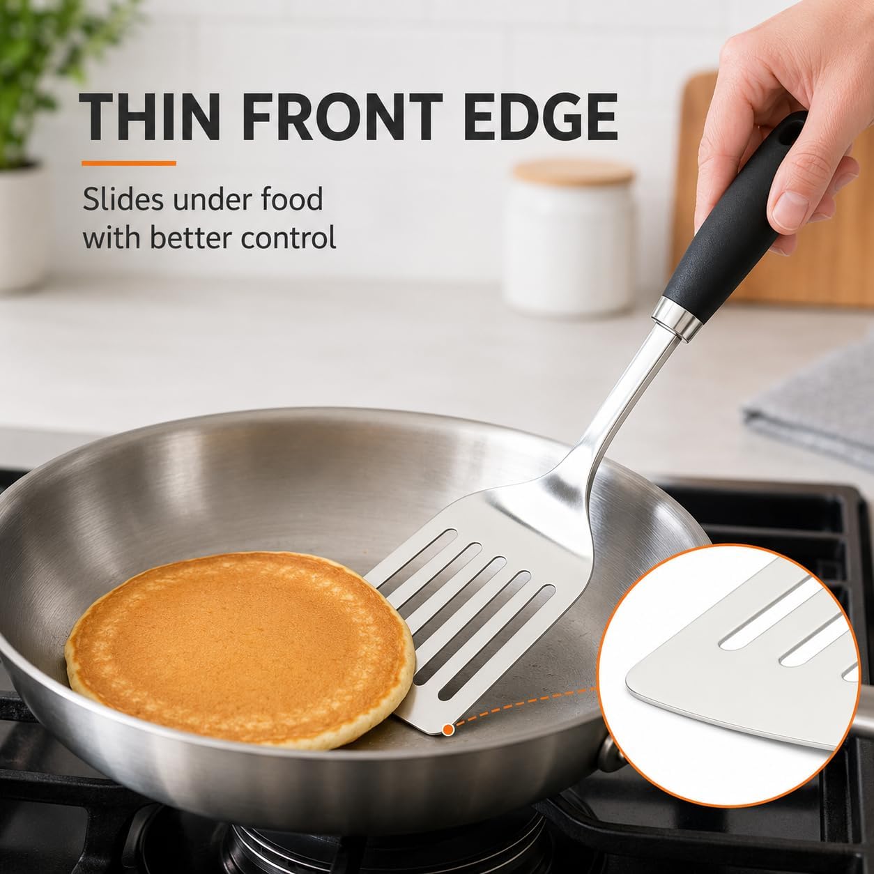 Stainless Steel Slotted Turner Spatula, Thin Edge Turner, Silver