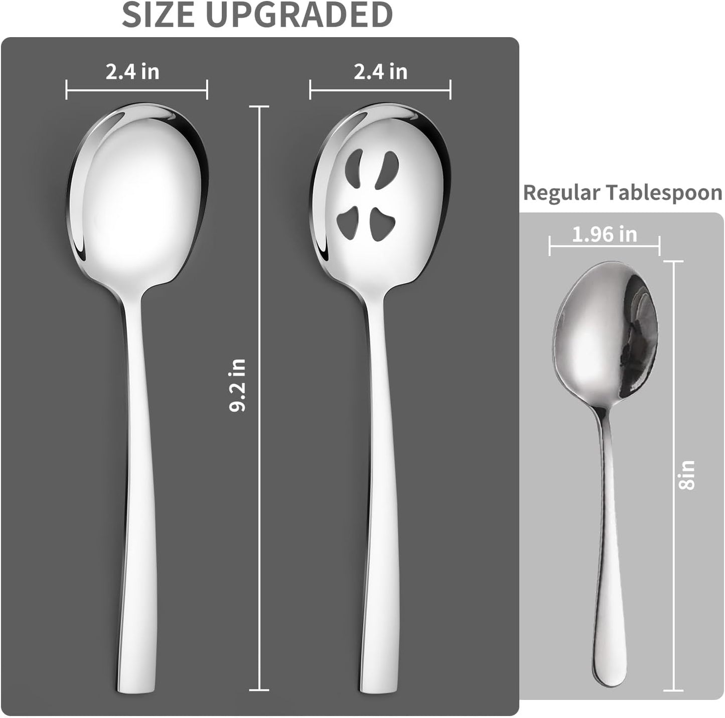 4 Piece Stainless Steel Serving Spoons Set - 2 Large, 2 Slotted, 9.2-Inch, Dishwasher Safe, for Parties/Kitchen/Buffet/Catering