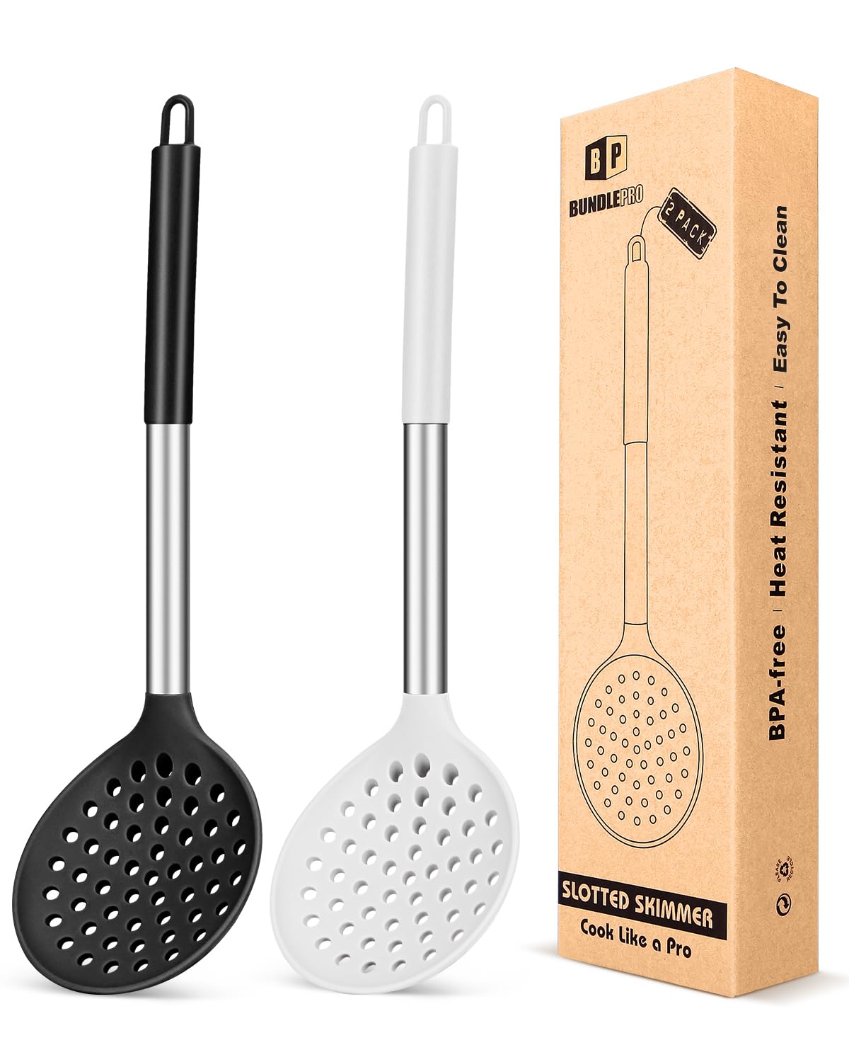 BUNDLEPRO Silicone Kitchen Ladle Strainer, 2 Pack, Black-Red