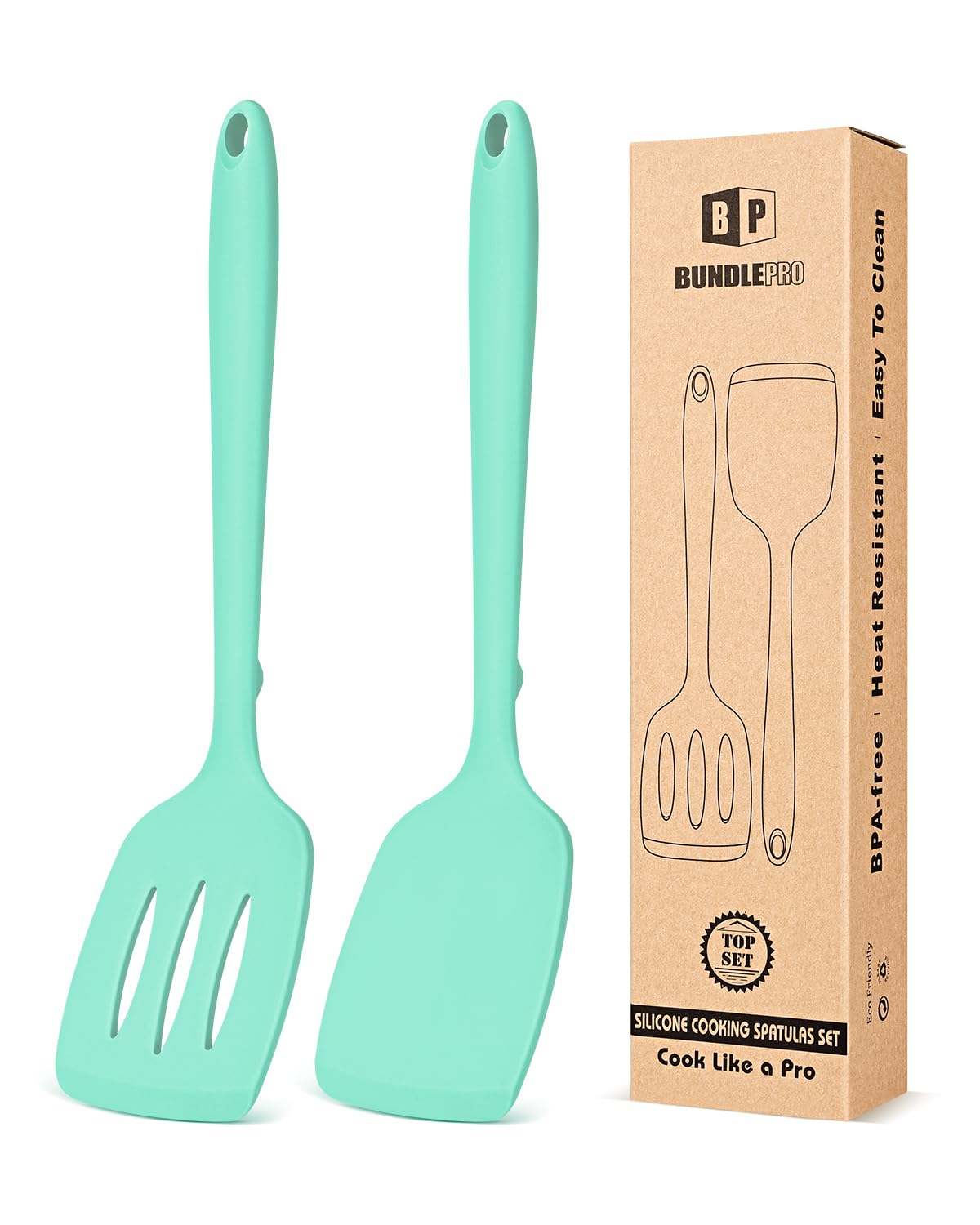 Pack of 2 Silicone Spatula Turners, Non Stick Slotted Kitchen Spatula Set, Heat Resistant BPA Free Kitchen Utensils, One-Piece Design, Suitable for Flipping Fish, Eggs, Steak, Pancakes(KHAKI)
