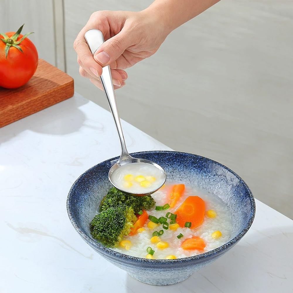 Small Soup Ladles,Sauce Gravy Soup Spoon Ladles,2 Pack SUS 304 Non-magnetic Stainless Steel 7.6" Round (Color:Silver).