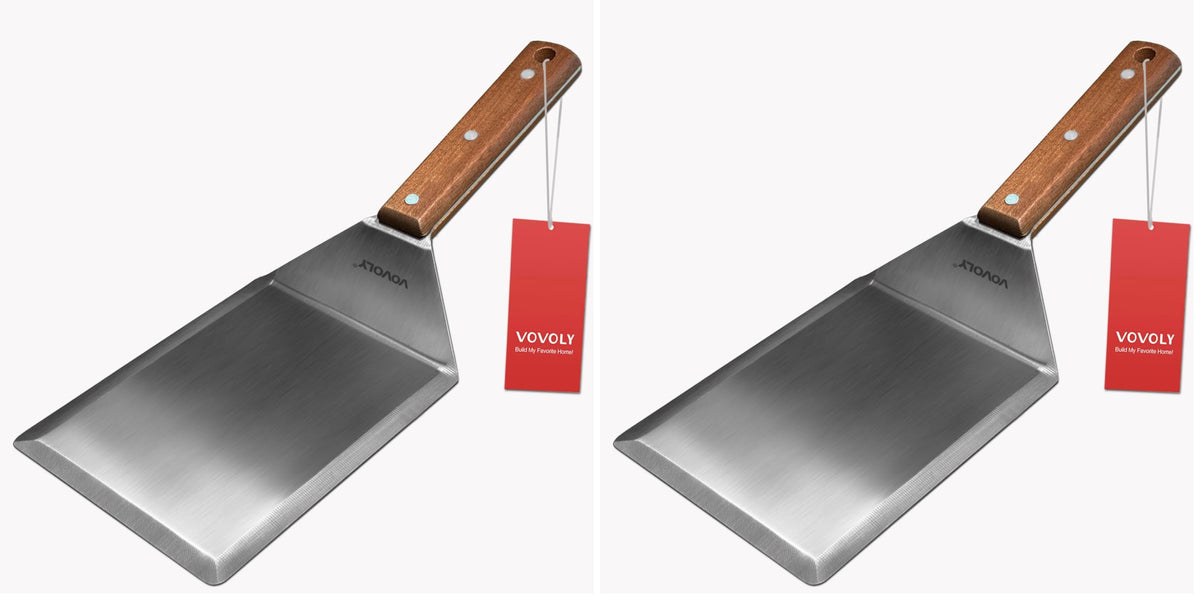 Extra Wide Spatula, Large Metal Spatula with Full Tang Wooden Handle & Beveled Edges for Skillets, Griddles & Grills, Pancake Flipper Turner, Smash Burgers Turner, 6 x 5-inches