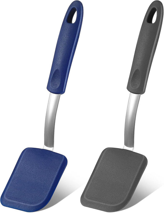 2 Pcs Mini Silicone Cookie Brownie Spatula,Solid Flat,Gray, Blue