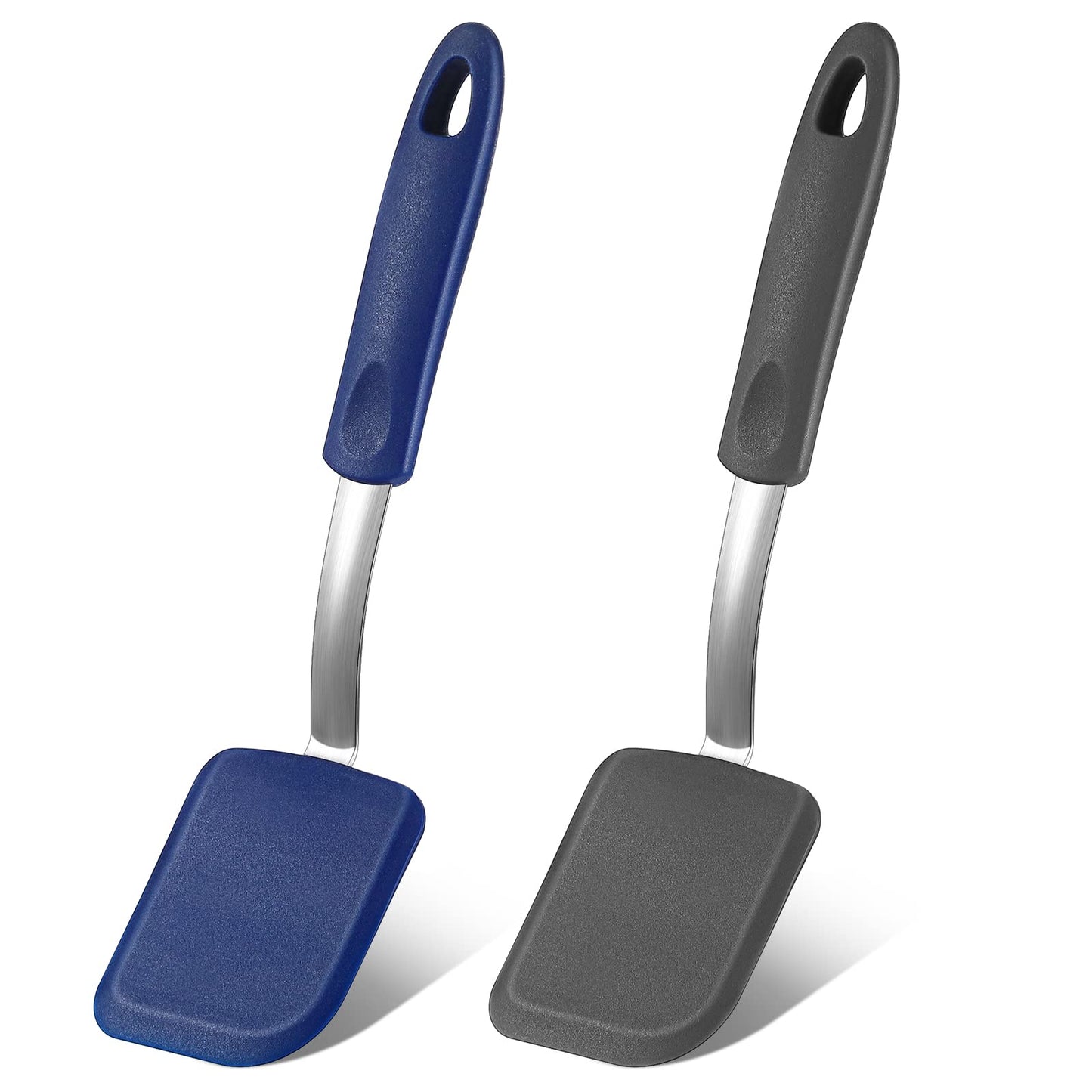 2 Pcs Mini Silicone Cookie Brownie Spatula,Solid Flat,Gray, Blue