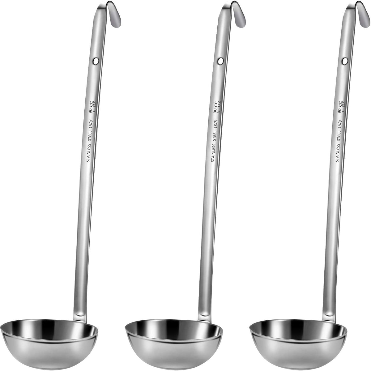Meekoo 3 Pcs Stainless Steel Ladles Soup with Long Handle,2 oz