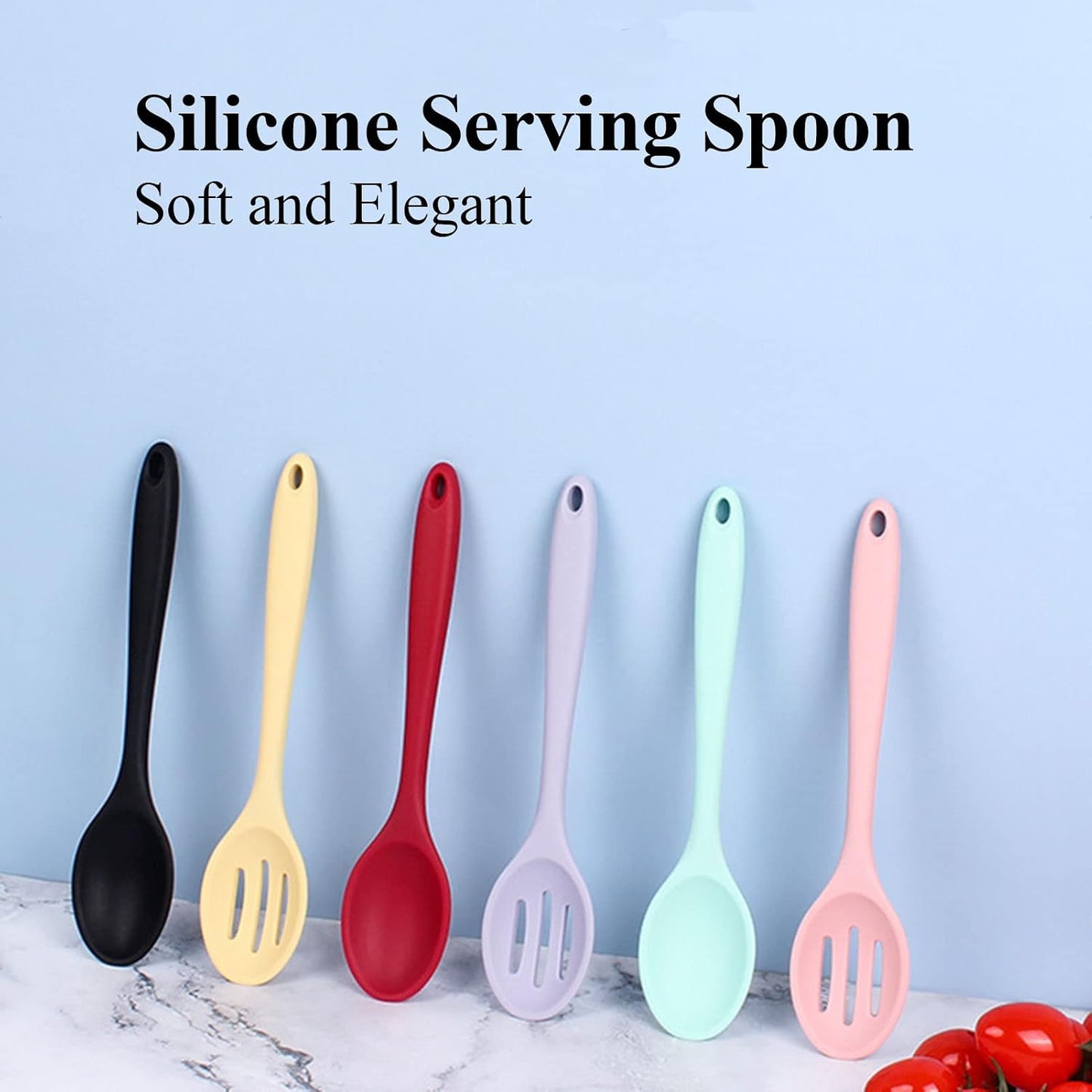 4 PCS Colorful Silicone Serving Spoons - Small Slotted Spoons for Straining Oil, Juices & Serving